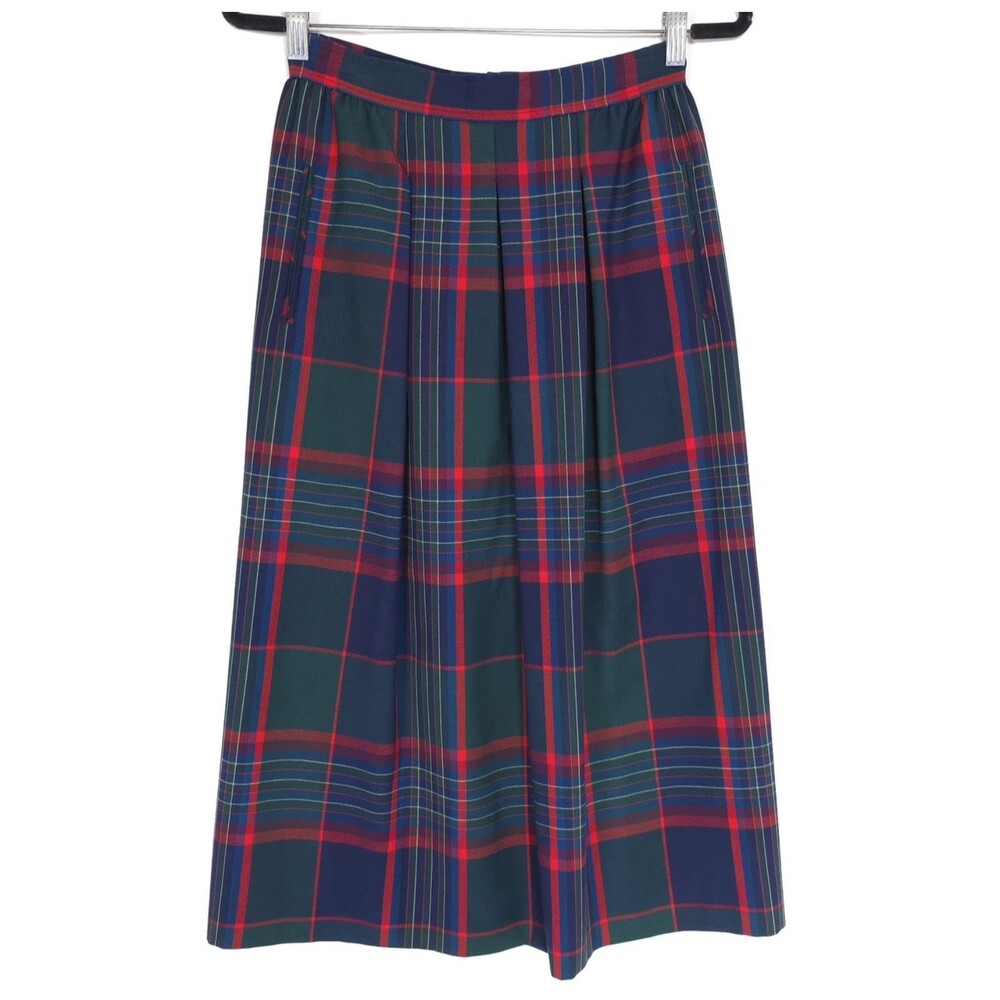 PENDLETON Plaid 100% Virgin Wool Skirt Knee Lenght Vintage USA Made Size 8 Check